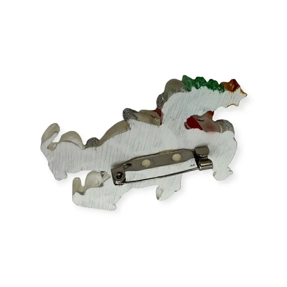 Festive Snowman skating holding a Christmas tree Vintage brooch costume
